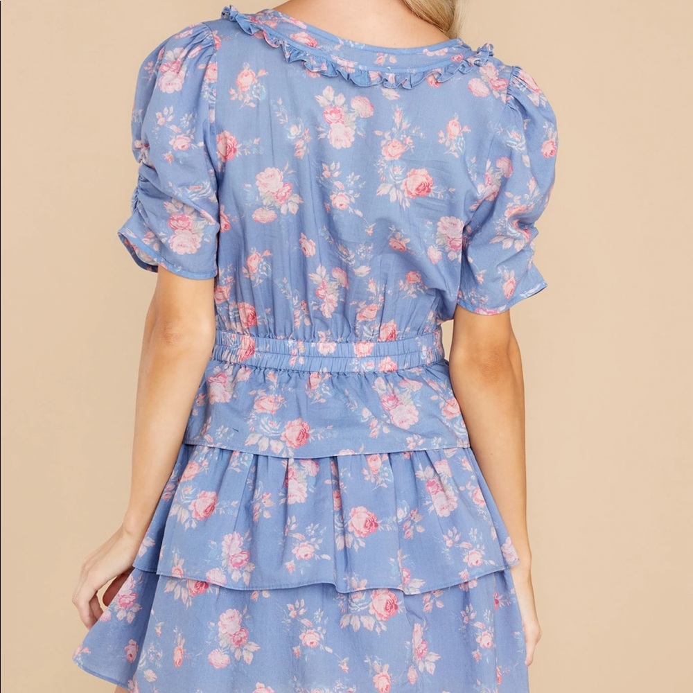 Loveshackfancy Roth Floral Tiered Ruffle Cotton Dress In Faded Denim - Picture 8 of 17
